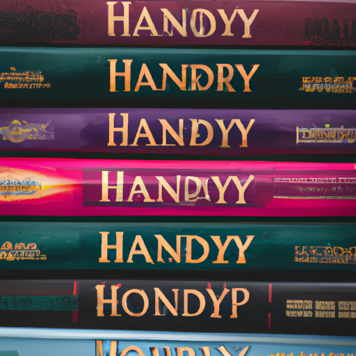 ערימה מסודרת של ספרי הארי פוטר המציגים את הכריכות הצבעוניות שלהם